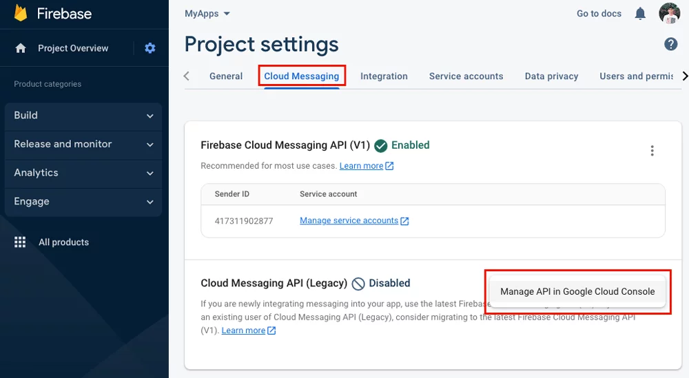 Firebase - Cloud Messaging Tab