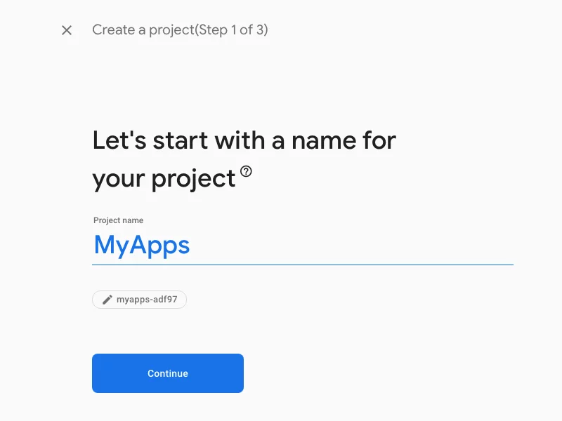 Firebase Project Setup - Add Project Name