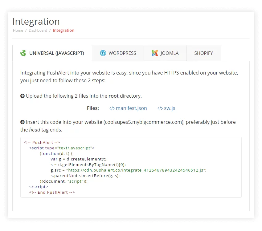 PushAlert Universal Ingtegration Code (HTTPS)