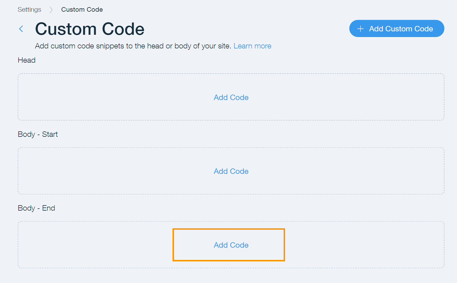 Add Custom Code Body End - WIX - Onsite Messaging