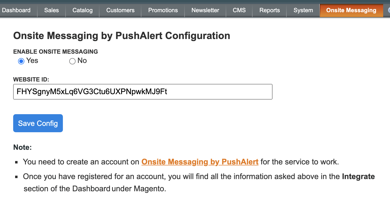 Magento 1 - Plugin Configuration - Onsite Messaging