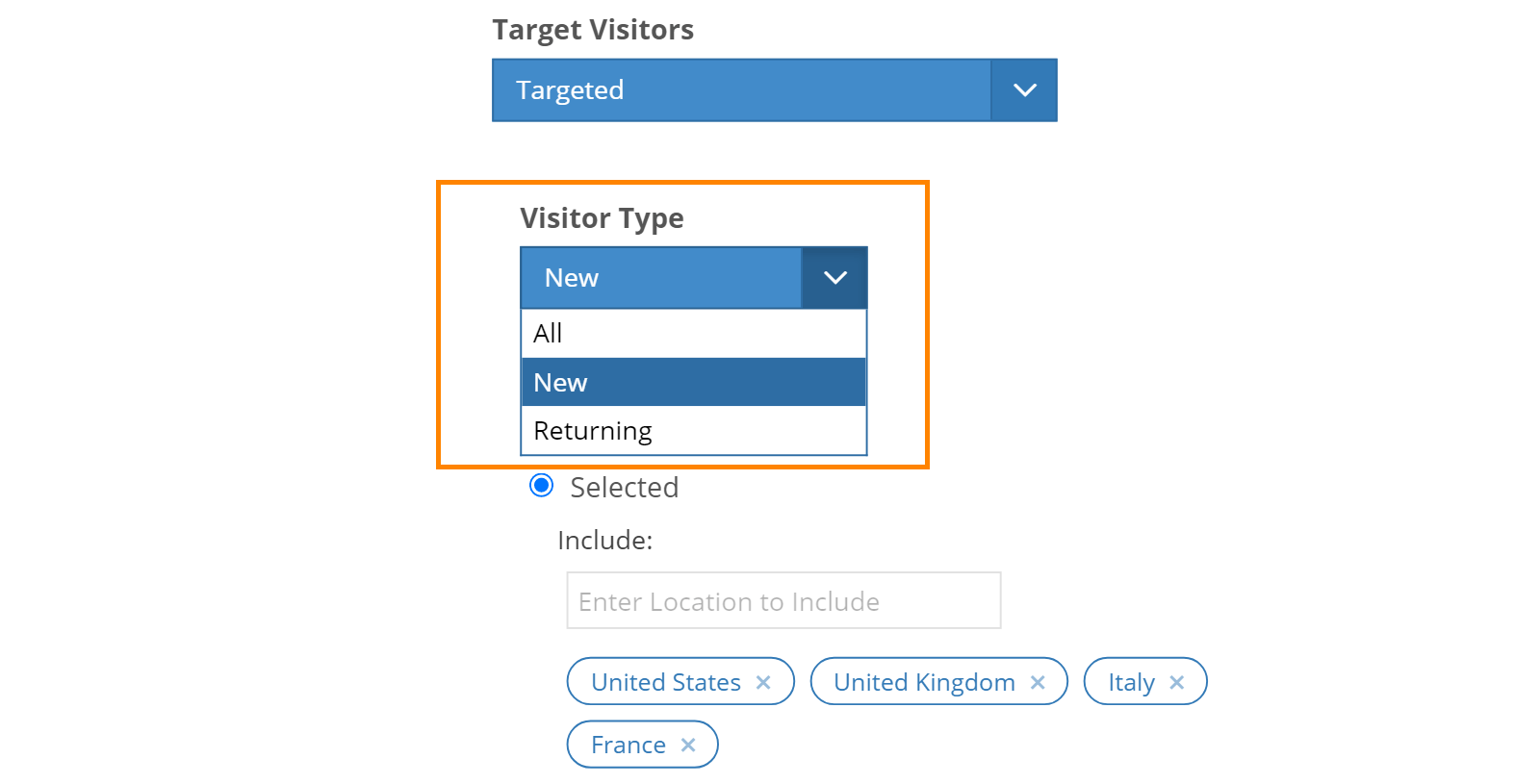 Target New or Returning Visitors - Popup Campaign - Onsite Messaging